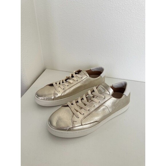 Soludos The Original Ibiza Sneaker Leather Gold Low Top Lace Up School Size 11 - Picture 3 of 10